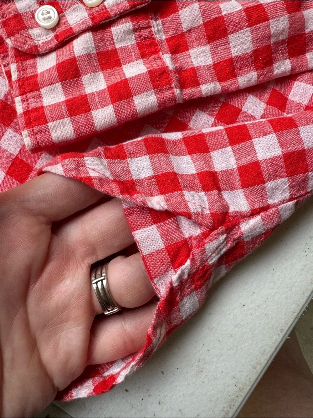 J Crew XL Red Gingham Boy Cut Button Down Shirt